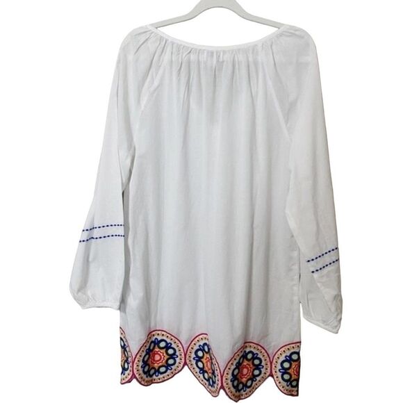 Mud pie White Blue Embroidered V-Neck Monaco Tunic top coverup Size Small NWT - Picture 6 of 12
